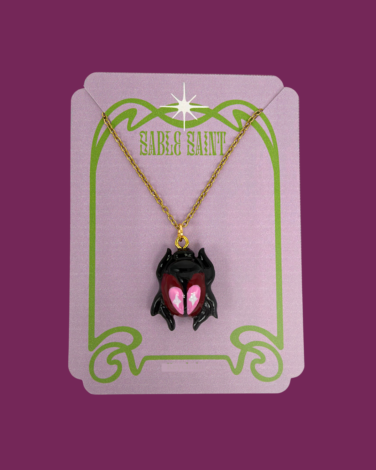 Sacred Scarab Pendant Necklace - Red Hearts
