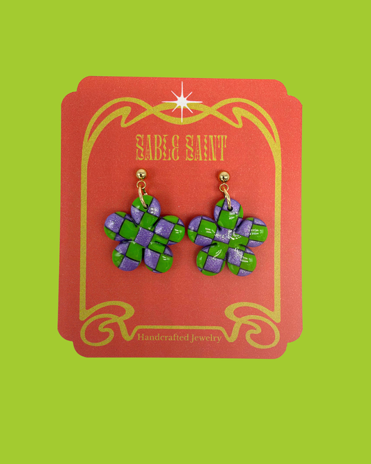 Checkered Flower Earrings