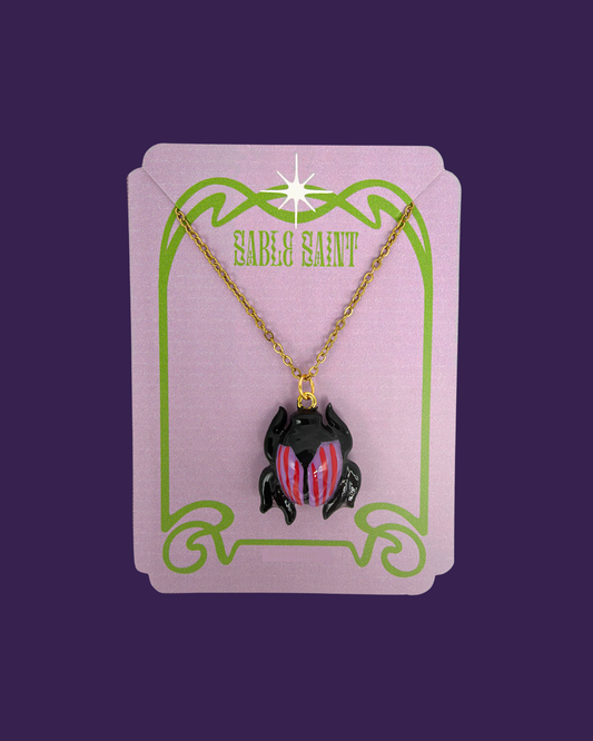 Sacred Scarab Pendant Necklace - Pink stripes