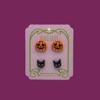 Trick or Trinket - Pumpkin and Black Cat Stud Set