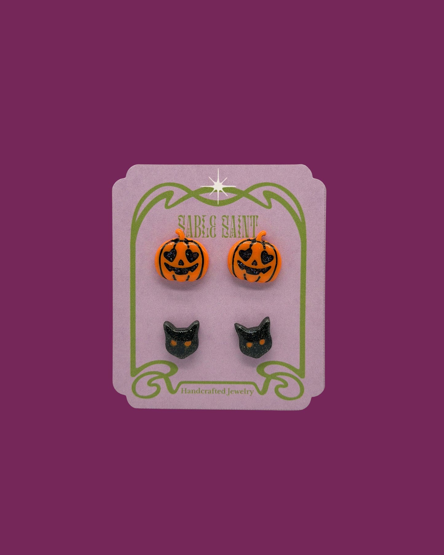 Trick or Trinket - Pumpkin and Black Cat Stud Set