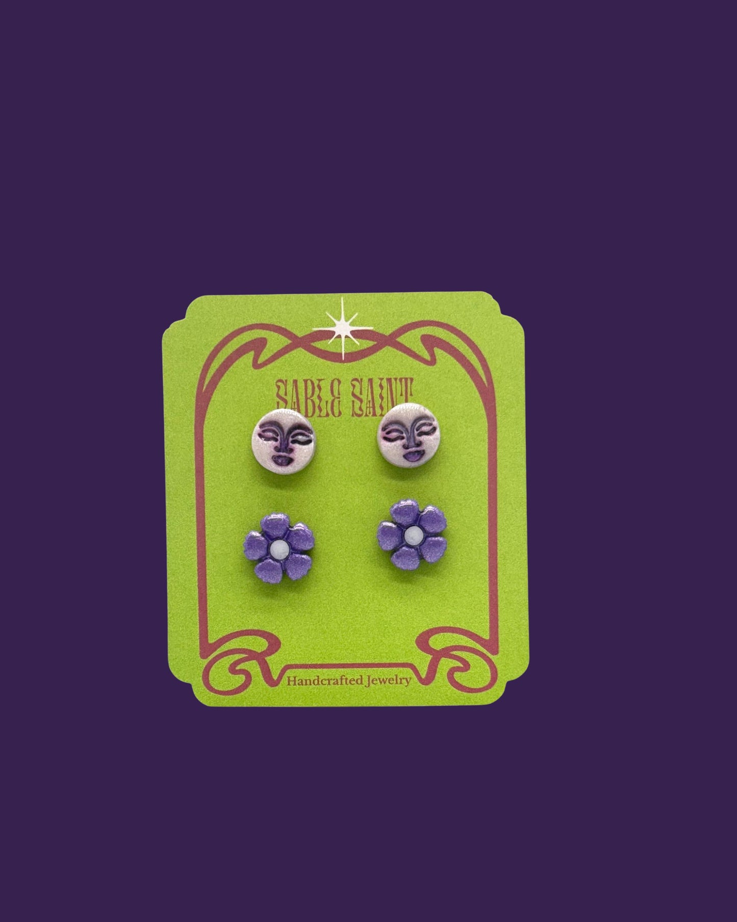 Flower Child — Mystical Face & Flower Stud Set